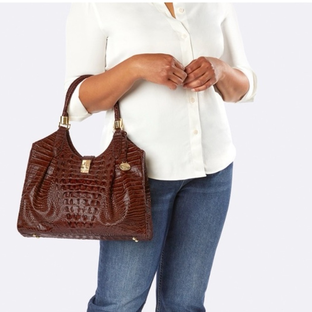 BRAHMIN Brown Pecan Leather Elisa
Melbourne Satchel Purse Bag |